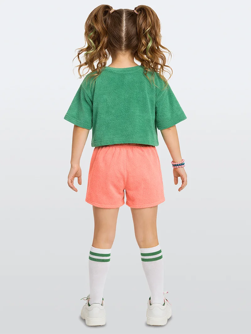 دينوكيدس Girls’ Two-Piece Set Terry Cloth T-shirt&Shorts Unicorn